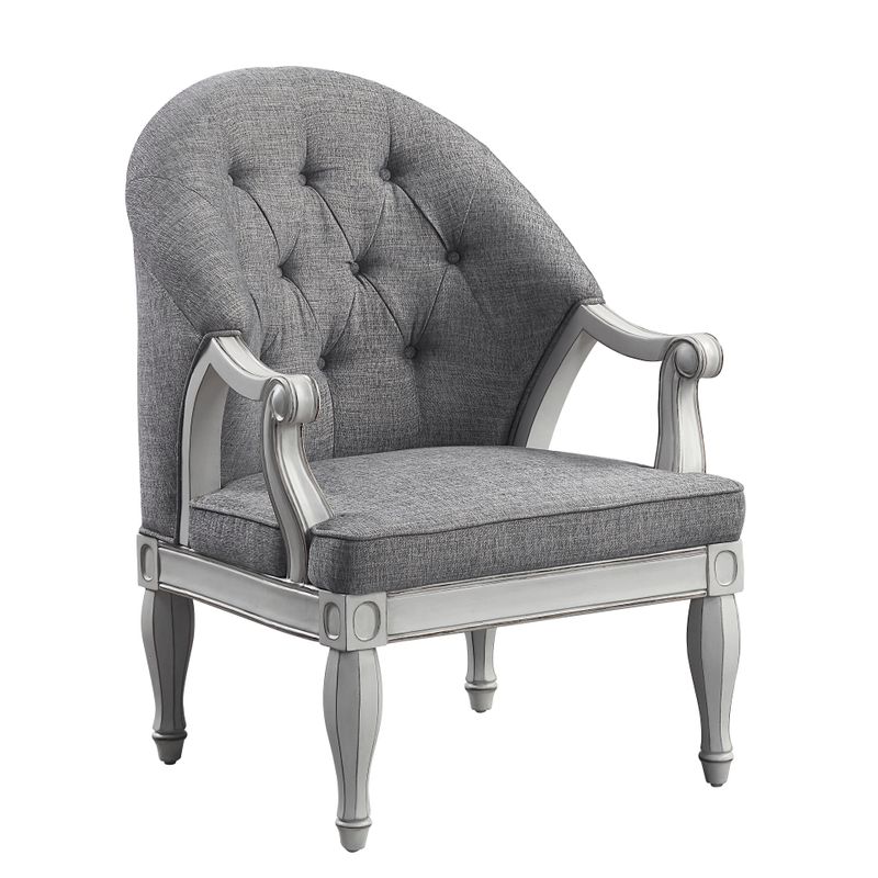 ACME Florian 3pc Living Room Chair Set, Gray Fabric & Antique White Finish