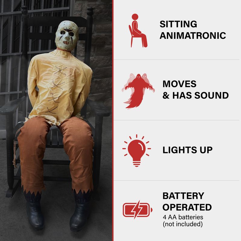 Motion-Activated Thrashing Prisoner by Tekky, Sitting Premium Halloween Animatronic, Plug-In or Battery