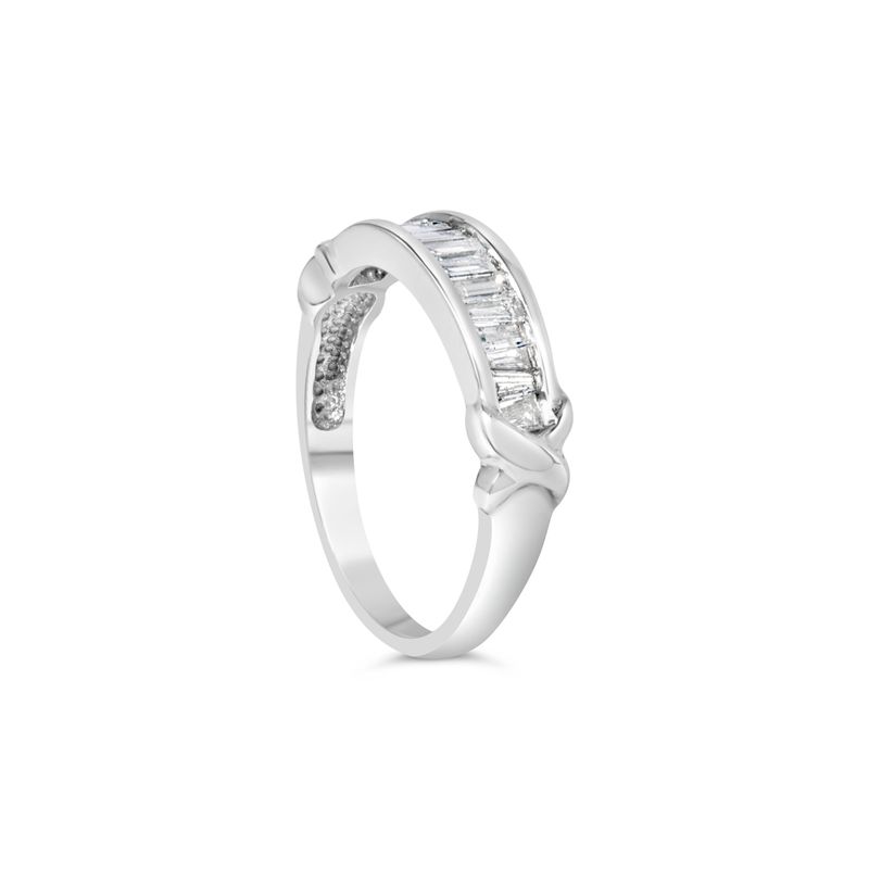 .925 Sterling Silver 1/2 Cttw Baguette Cut Diamond Channel Set X-Station Wedding Ring (H-I Color, I1-I2 Clarity) - Size 7-1/2