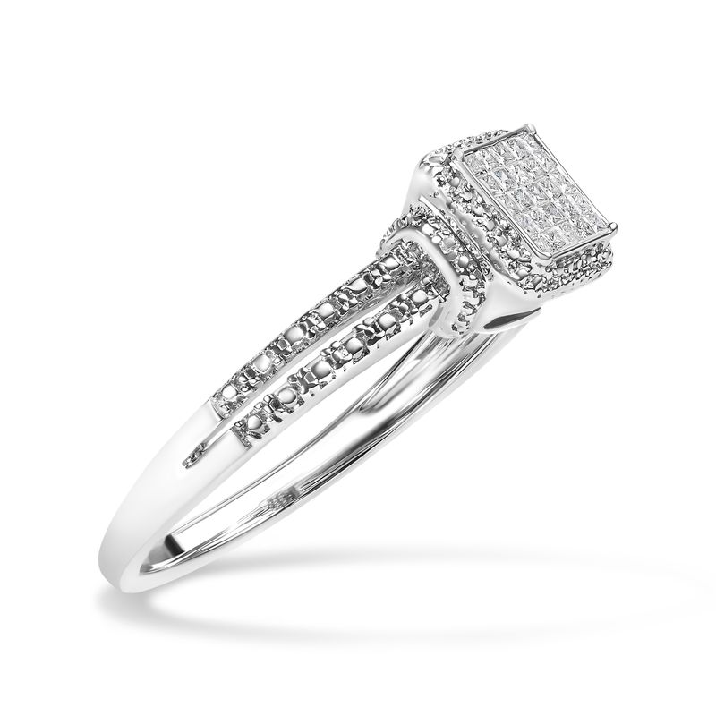 .925 Sterling Silver 1/4 Cttw Princess-cut Diamond Composite Ring with Beaded Halo (H-I Color, SI1-SI2 Clarity) - Size 6