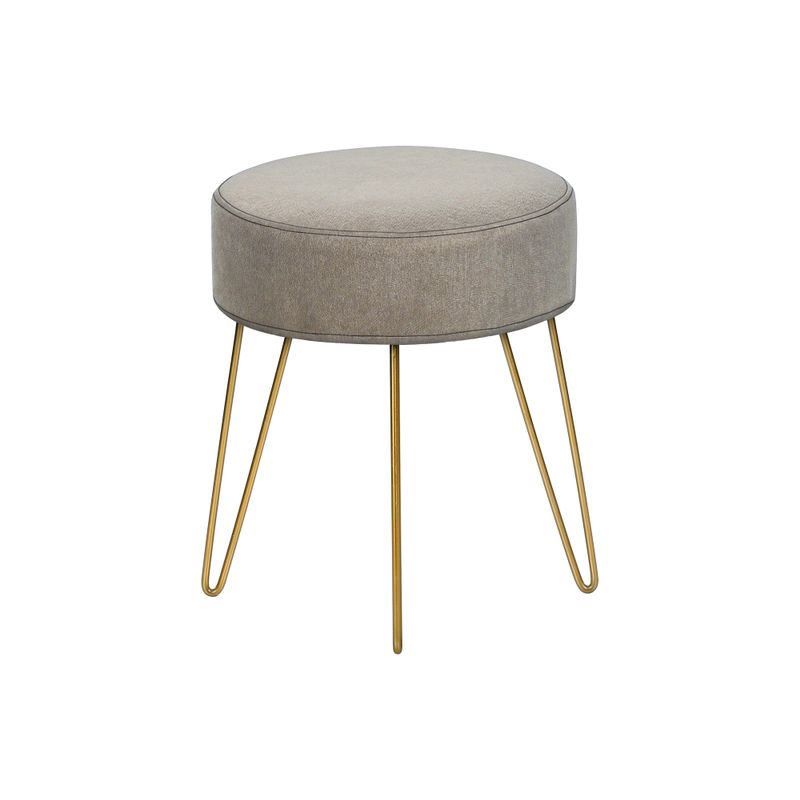 Ottoman/ Pouf/ Footrest/ Foot Stool/ 14" Round/ Fabric/ Metal Legs/ Beige/ Gold/ Contemporary/ Modern