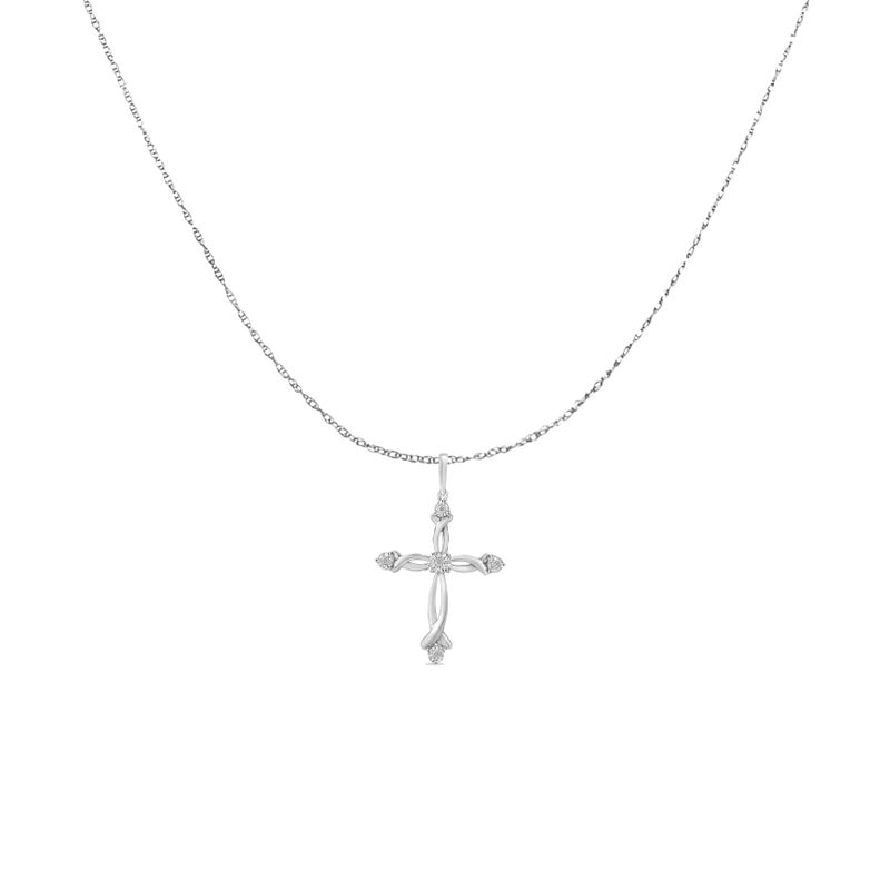 .925 Sterling Silver Round Cut Diamond Accent Cross Pendant Necklace (1/15 cttw, I-J Color, I3 Clarity)