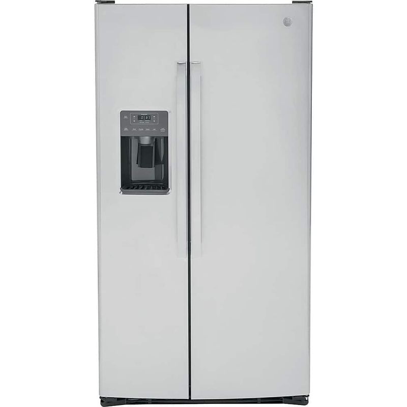 GE - 25.3 Cu. Ft. Side-by-Side Refrigerator with External Ice & Water Dispenser - Stainless Steel