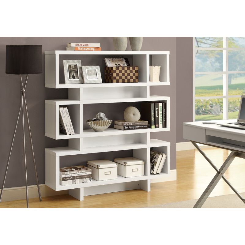 Bookshelf/ Bookcase/ Etagere/ 4 Tier/ 55"H/ Office/ Bedroom/ Laminate/ White/ Contemporary/ Modern