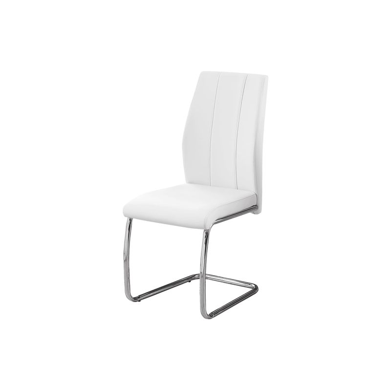 Dining Chair/ Set Of 2/ Side/ Upholstered/ Kitchen/ Dining Room/ Pu Leather Look/ Metal/ White/ Chrome/ Contemporary/ Modern