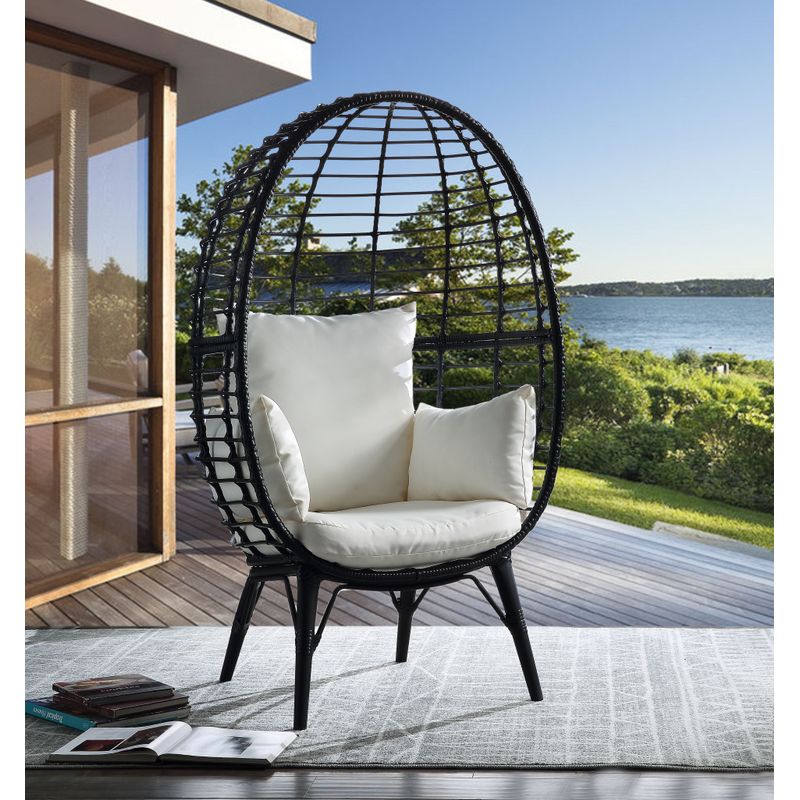 ACME Penelope Patio Lounge Chair, Light Gray Fabric & Black Finish