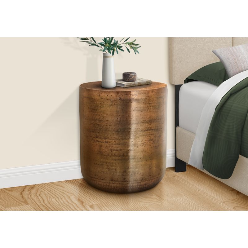 Accent Table - 22"H / Antique Copper Iron Metal Drum End Table