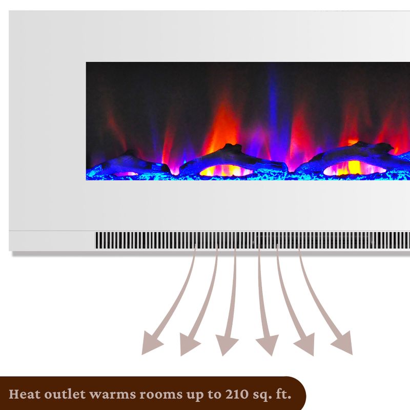 50-In. Wall-Mount Electric Fireplace in White with Multi-Color Flames and Driftwood Log Display