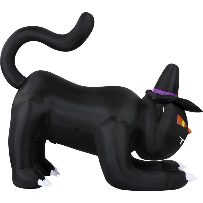 6-ft. Wide Prelit Inflatable Black Cat with Witch Hat