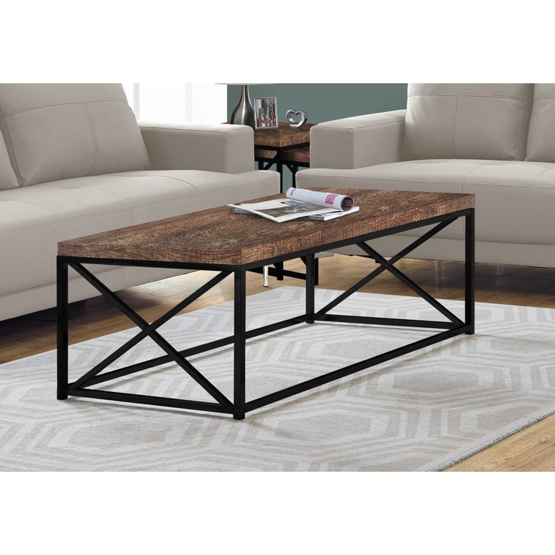 Coffee Table/ Accent/ Cocktail/ Rectangular/ Living Room/ 44"L/ Metal/ Laminate/ Brown/ Black/ Contemporary/ Modern