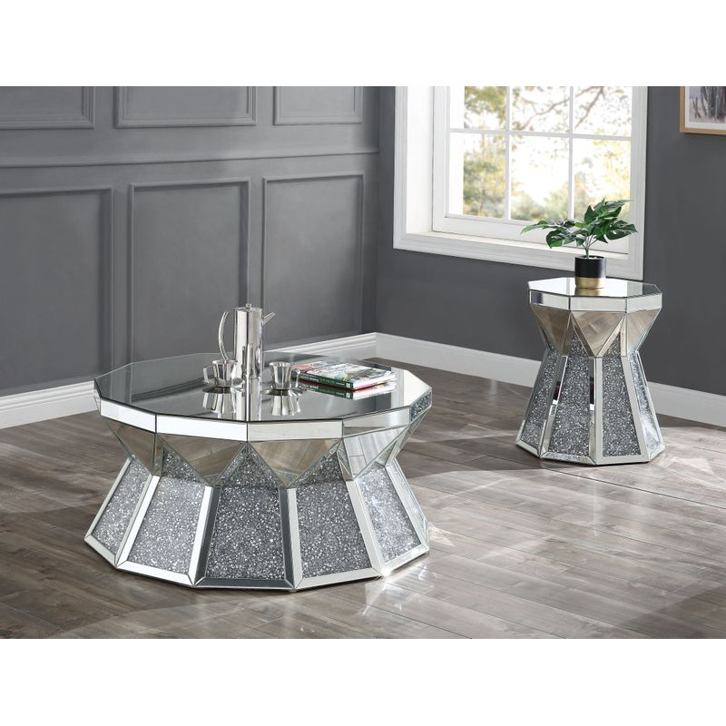 ACME Noralie End Table, Mirrored & Faux Diamonds