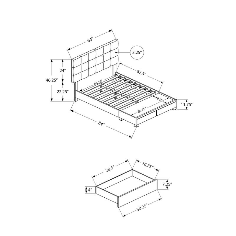 Bed - Queen Size / Grey Linen With 2 Storage Drawers