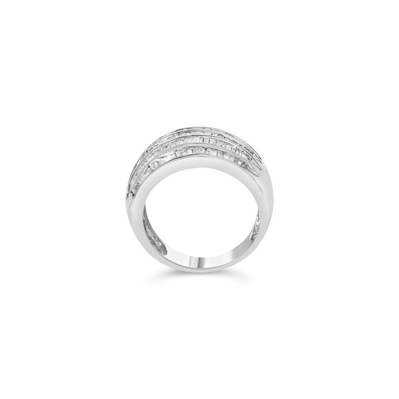 .925 Sterling Silver 1.0 Cttw Baguette-Cut Diamond 6-Row Channel Set Domed Tapered Cocktail Fashion Ring (H-I Color, I2-I3 Clarity) - Size 7