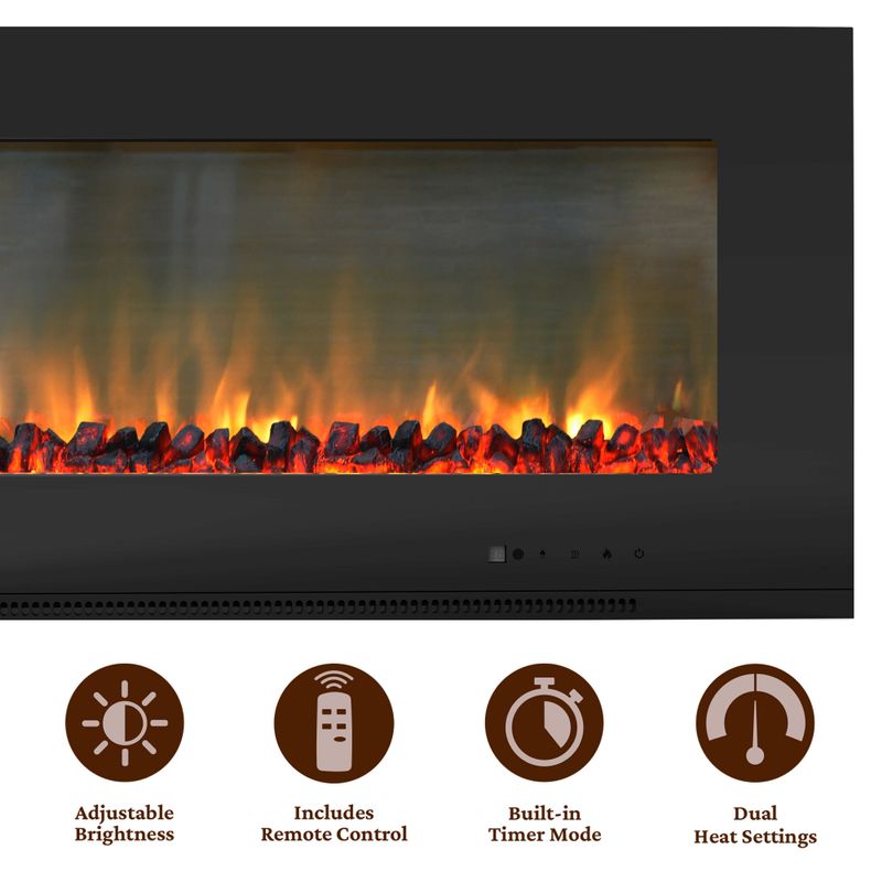 Metropolitan 56-In. Wall-Mount Electric Fireplace in Black with Lava Rock Display