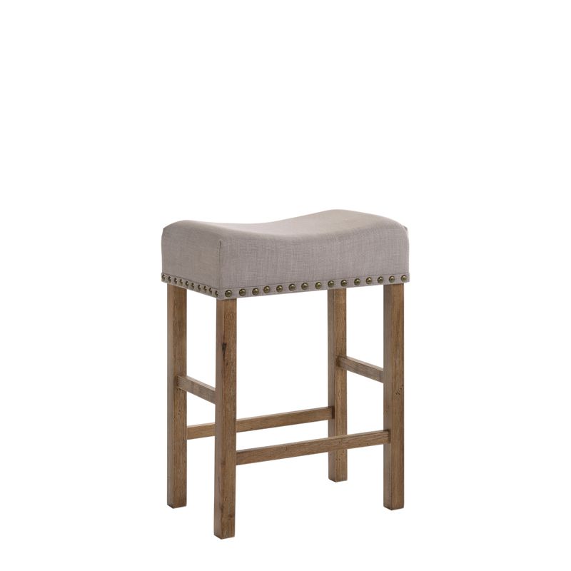ACME Martha II Counter Height Stool (Set-2), Tan Linen & Weathered Oak