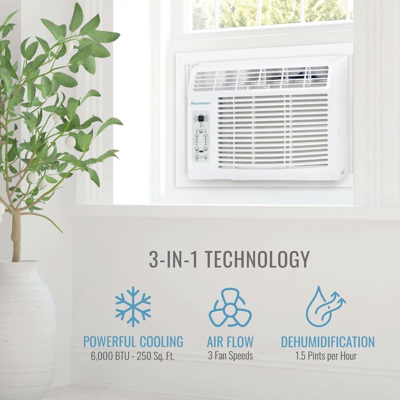 KEYSTONE - 6,000 BTU Window-Mounted Air Conditioner with Follow Me LCD Remote Control