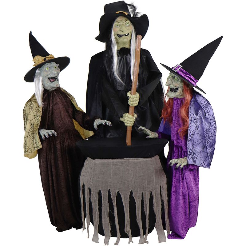 Motion-Activated Wicked Sitchwick Sisters, Premium Talking Halloween Animatronic, Plug-In