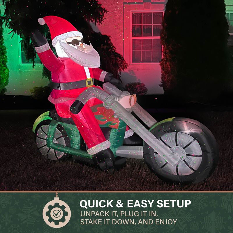 Fraser Hill Farm 6-Ft. Wide Prelit Motorcycle Santa Inflatable