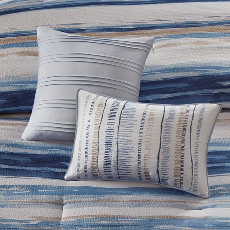 Blue Marina 8 Piece Printed Seersucker Comforter and Coverlet Set Collection King/Cal King