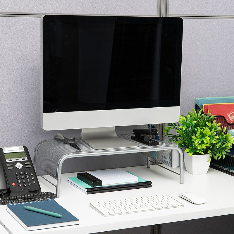 Mind Reader - Monitor Stand, Ventilated Laptop Riser, Desktop Organizer, Side Storage, Metal Mesh, 20"L x 11.5"W x 5.5"H - Silver