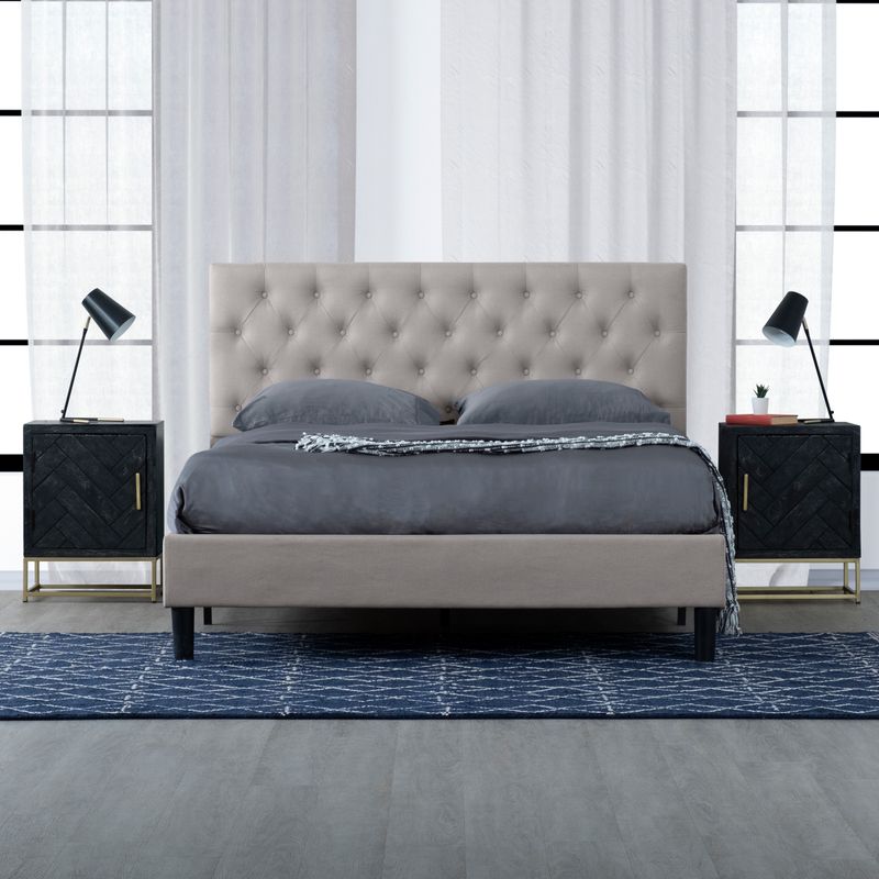 Ellie Queen Grey Upholstered Platform Bed