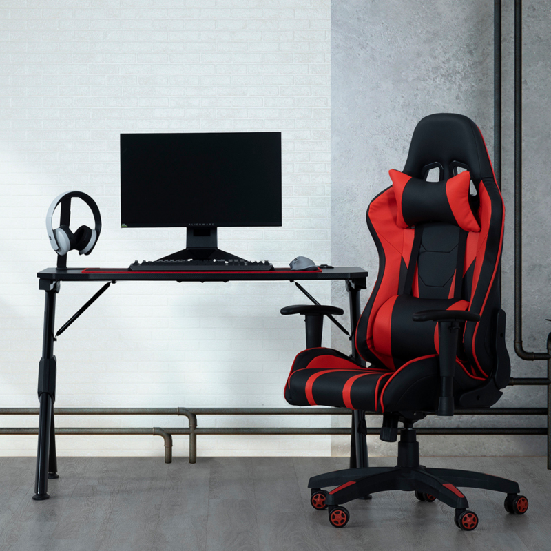 Felix Faux Leather Ergonomic Height Adjustable Reclining Swivel Office Gaming Chair in Black/Red