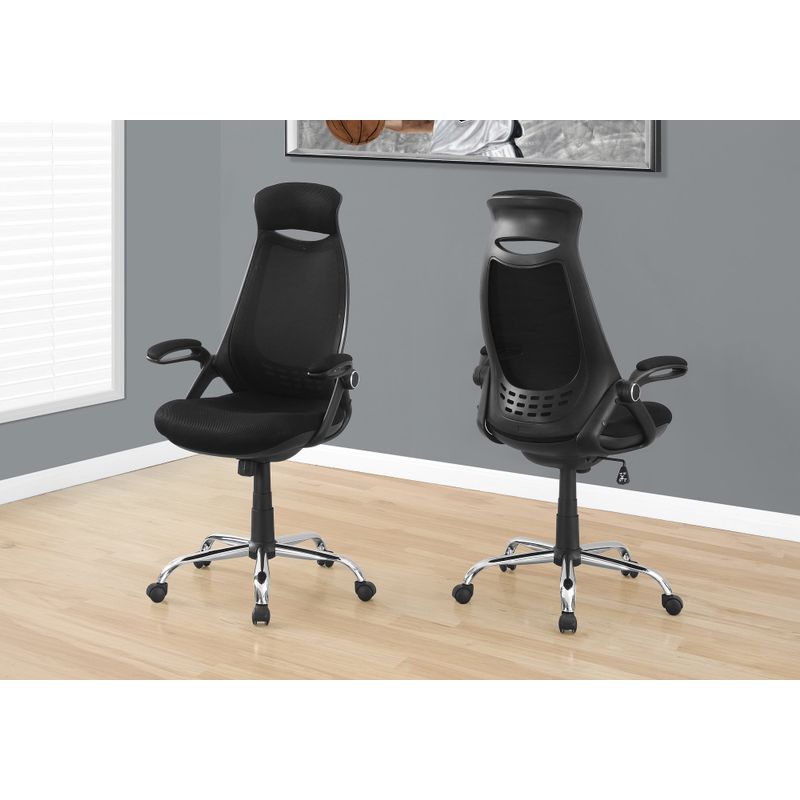 Office Chair/ Adjustable Height/ Swivel/ Ergonomic/ Armrests/ Computer Desk/ Work/ Metal/ Mesh/ Black/ Chrome/ Contemporary/ Modern