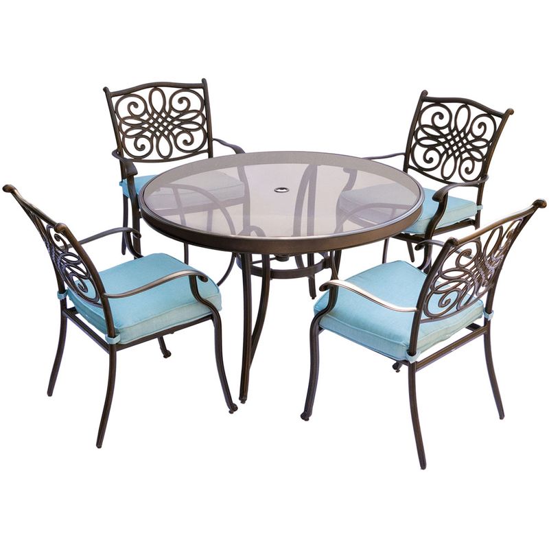 Traditions 5pc: 4 Dining Chairs, 48" Round Glass Top Table