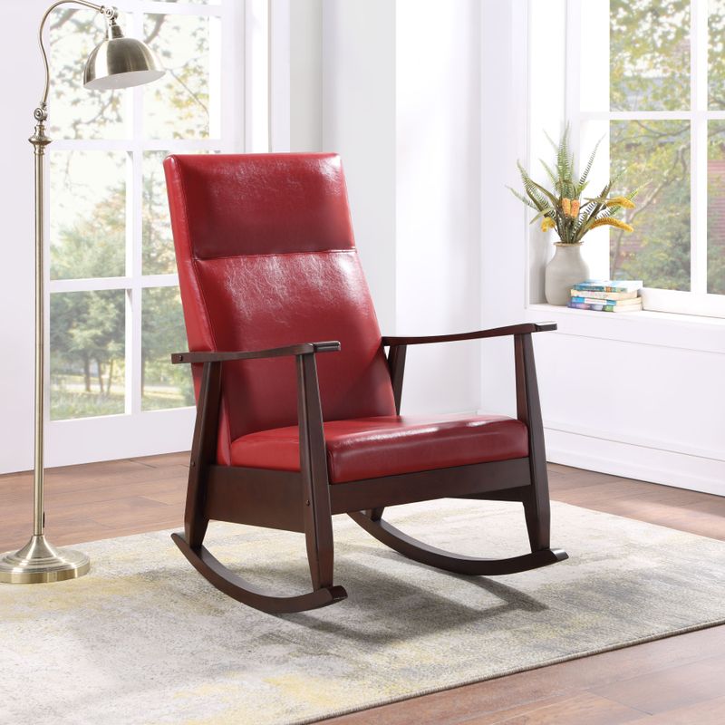 ACME Raina Rocking Chair, Red Synthetic Leather & Espresso Finish