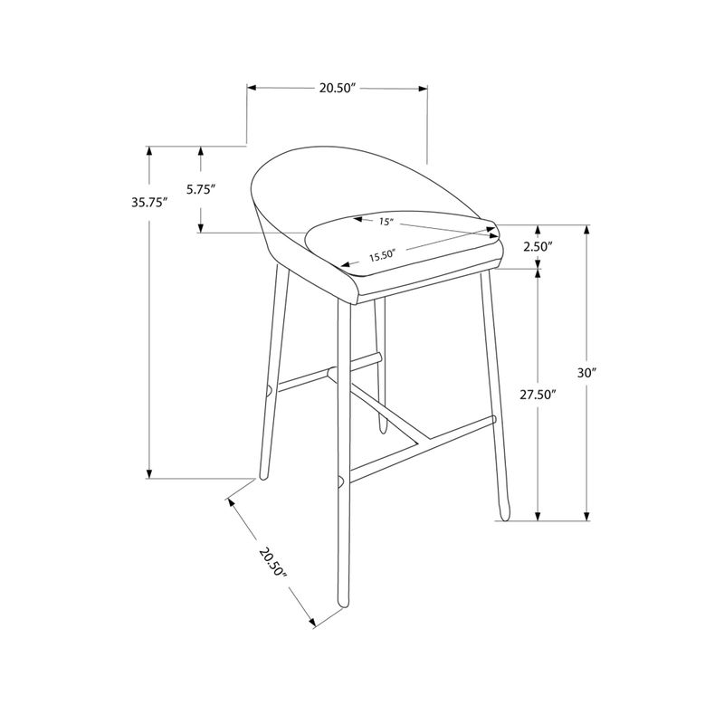 Bar Stool/ Set Of 2/ Bar Height/ Metal/ Fabric/ Grey/ Chrome/ Contemporary/ Modern