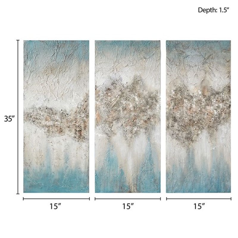 Blue Luminous Heavily Embellished 3-piece Canvas Wall Art Set