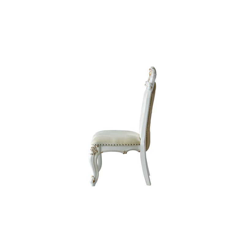 ACME Picardy Side Chair (Set-2), Fabric/Butterscotch Synthetic Leather & Antique Pearl