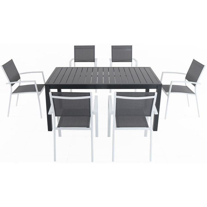 Naples 7pc: 6 Aluminum Sling Chairs, 63x35" Aluminum Slat Table