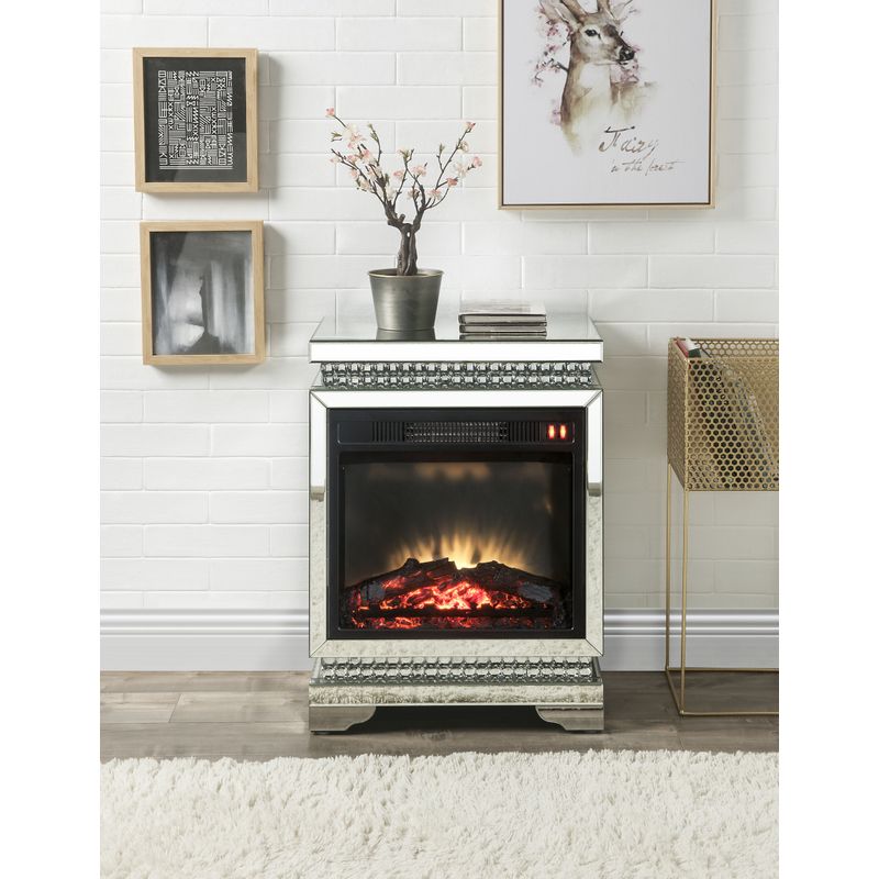 ACME Lotus Fireplace, Mirrored, Faux Ice Cube Crystals