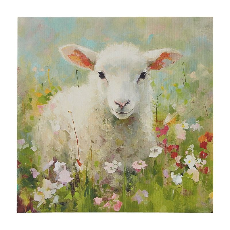 Lamb/Green Multi Sunshine Animals Lamb Canvas Wall Art See below