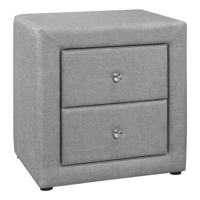 Bedroom Accent/ Nightstand/ End/ Side/ Lamp/ Storage Drawer/ Bedroom/ Upholstered/ Linen Look/ Grey/ Transitional