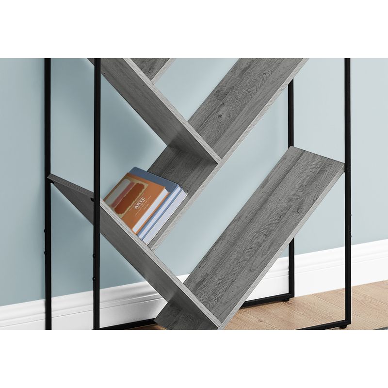 Bookshelf/ Bookcase/ Etagere/ 3 Tier/ 60"H/ Office/ Bedroom/ Metal/ Laminate/ Grey/ Black/ Contemporary/ Modern