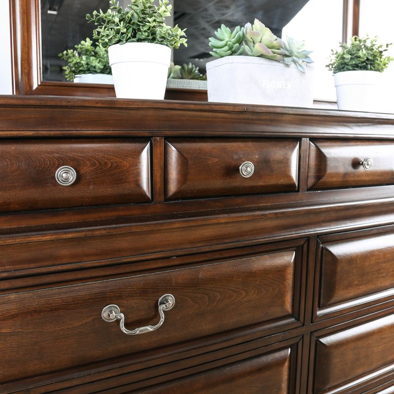 Transitional Wood 10-Drawer Double Dresser in Brown Cherry