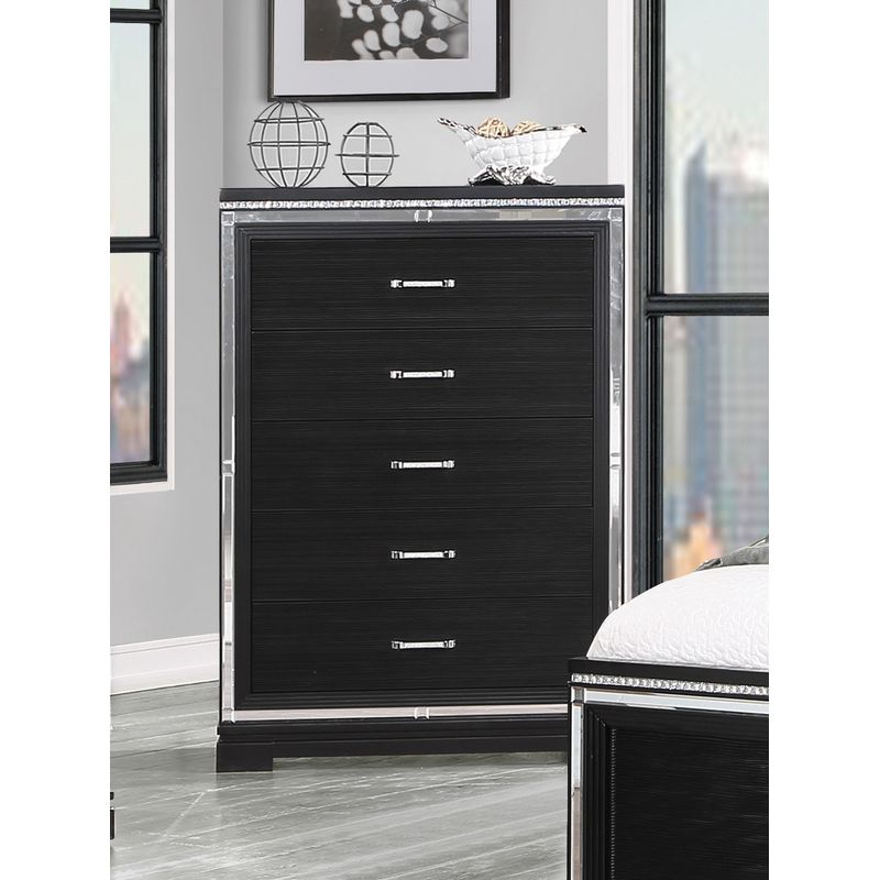 Eleanor Rectangular 5-drawer Chest Silver and Black