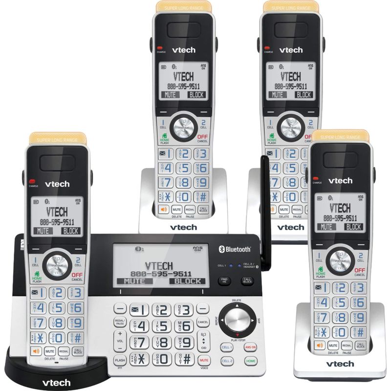 VTech - 4 Handset Connect to Cell Answering System with Super Long Range - Silver and Black