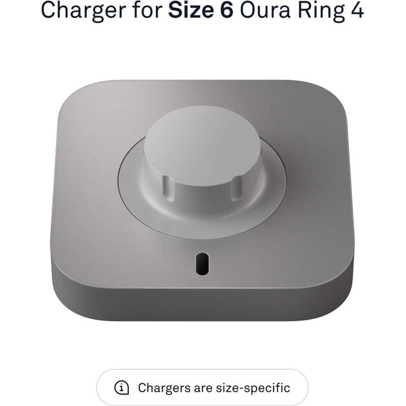 Oura Ring 4 Charger - Size 6 - Charging Dock and USB-C Cable - Charges Oura Ring 4 up to 8 days - Grey