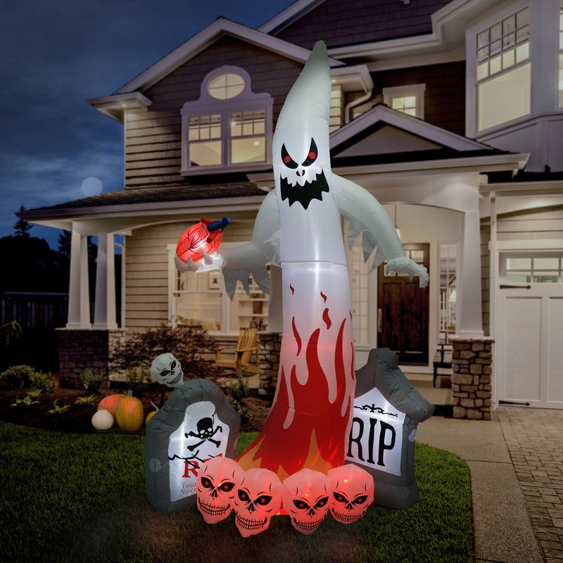 9-ft. Prelit Inflatable Graveyard Ghost with Skulls