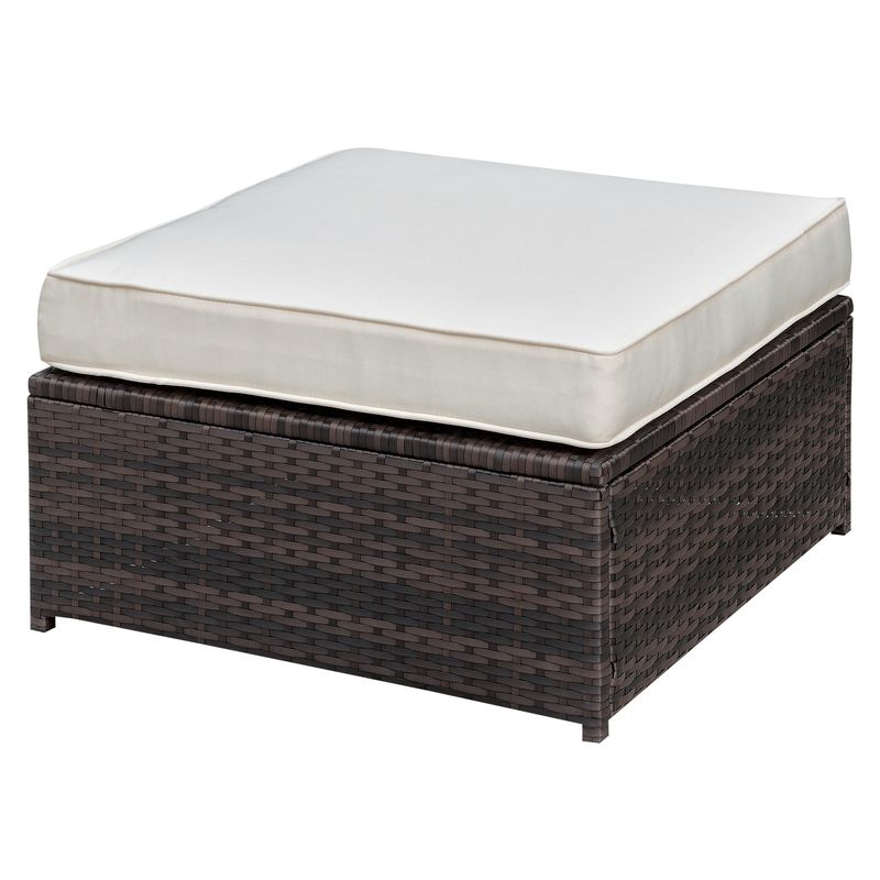 Contemporary Rattan Square Patio Ottoman in Brown/Beige
