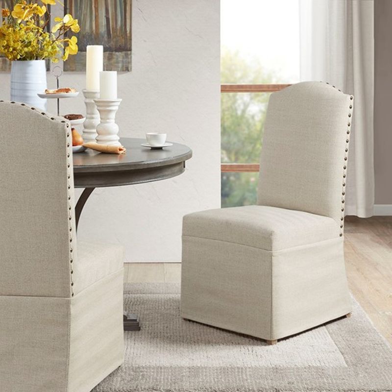 Beige Foster Set of 2 High Back Dining Chairs with Skirts