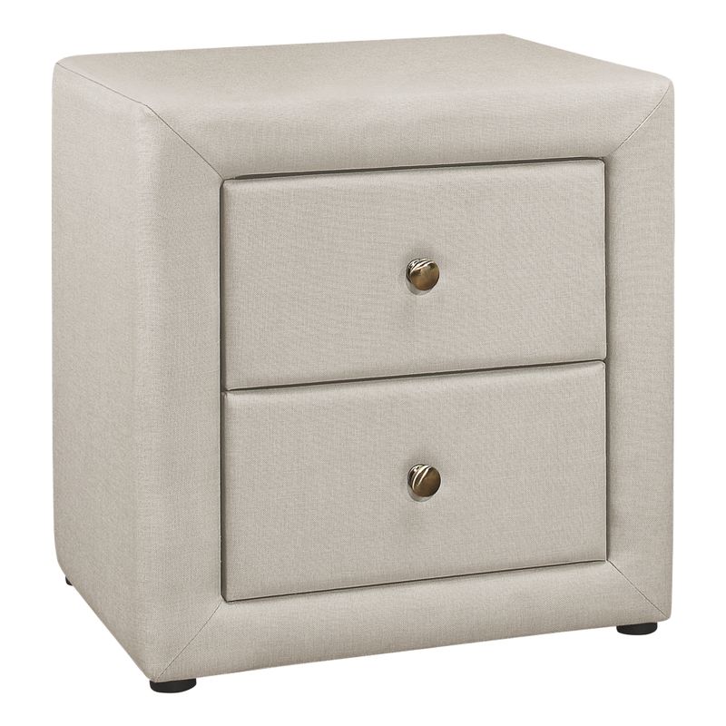 Bedroom Accent/ Nightstand/ End/ Side/ Lamp/ Storage Drawer/ Bedroom/ Upholstered/ Linen Look/ Beige/ Transitional