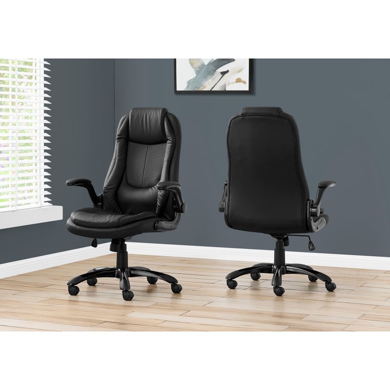 Office Chair/ Adjustable Height/ Swivel/ Ergonomic/ Armrests/ Computer Desk/ Work/ Metal/ Pu Leather Look/ Black/ Contemporary/ Modern