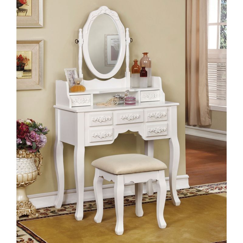 Traditional Wood 3-Piece Bedroom Vanity Set in White