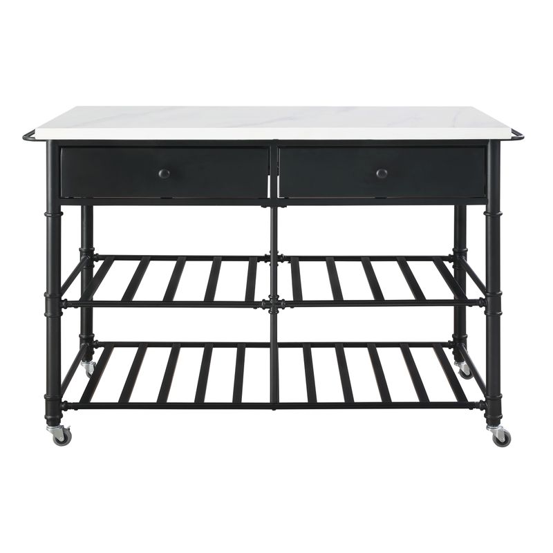 ACME Emery Kitchen Island, White Nature Marble Top & Gray Finish