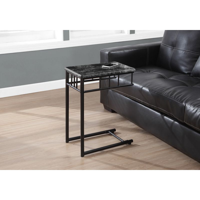 Accent Table/ C-shaped/ End/ Side/ Snack/ Living Room/ Bedroom/ Metal/ Laminate/ Grey Marble Look/ Black/ Transitional