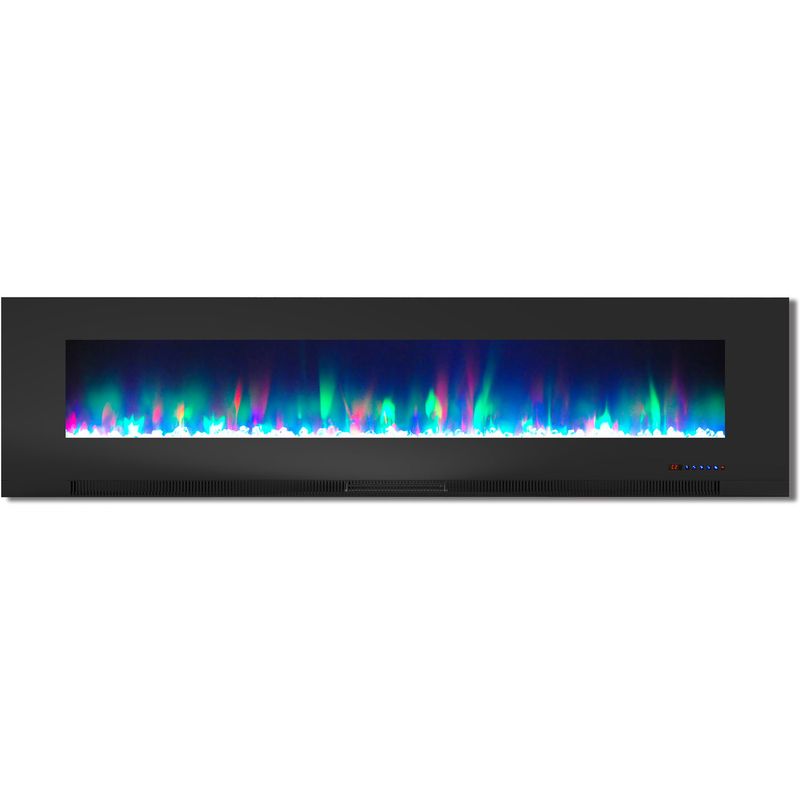 78-In. Wall-Mount Electric Fireplace in Black with Multi-Color Flames and Crystal Rock Display
